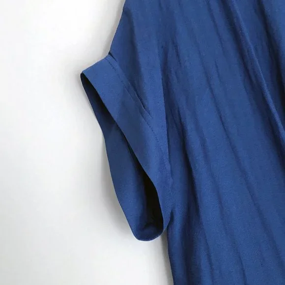 BCBGMAXAZRIA Blue Wrap Short-Sleeve Dress | Sheer Overlay | Size 8 - Picture 11 of 16